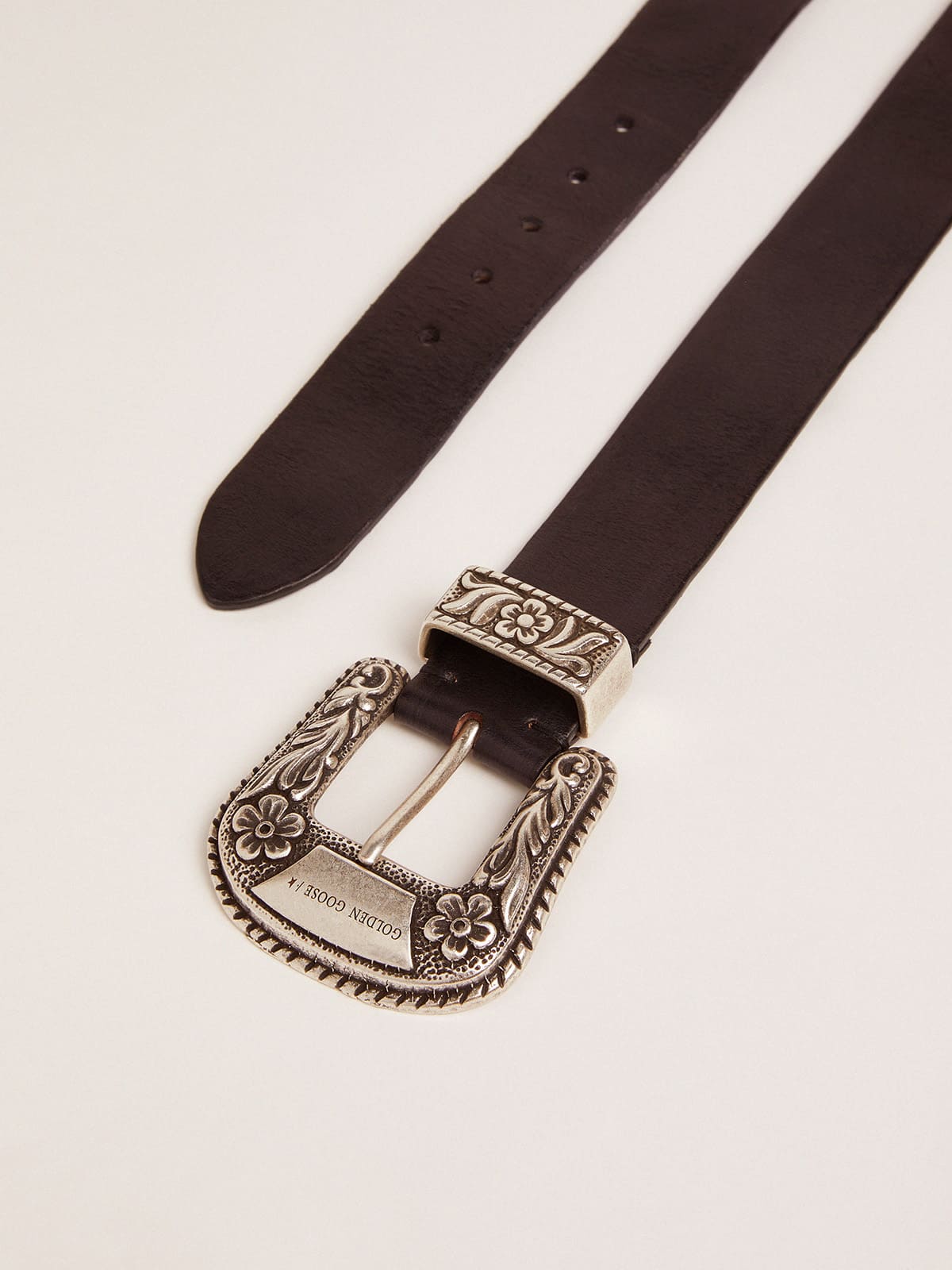 Golden Goose Women's belt in black leather with silver decorated buckle