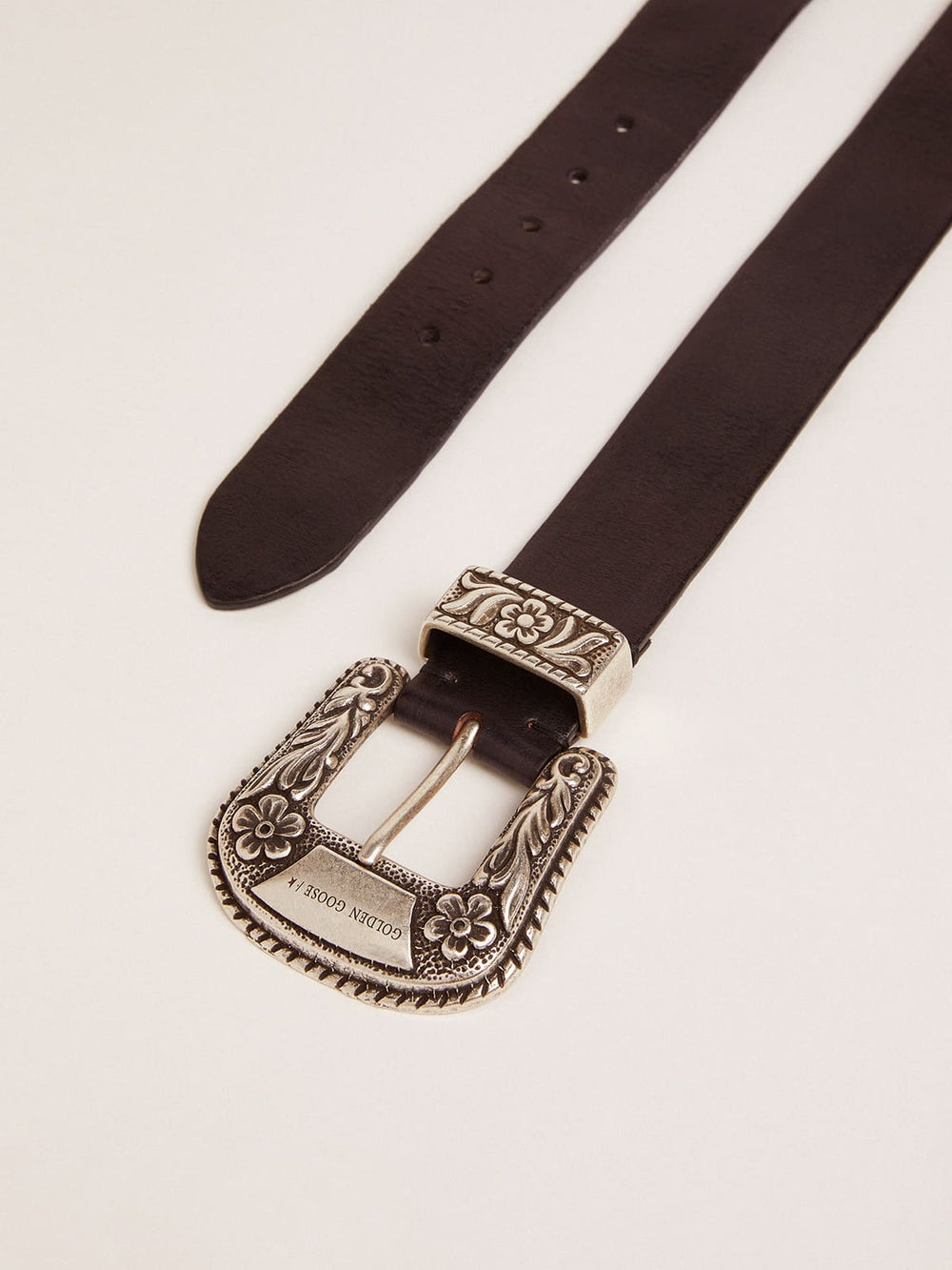 Golden Goose Women's belt in black leather with silver decorated buckle