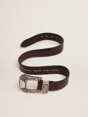 Golden Goose Women's belt in black leather with silver decorated buckle