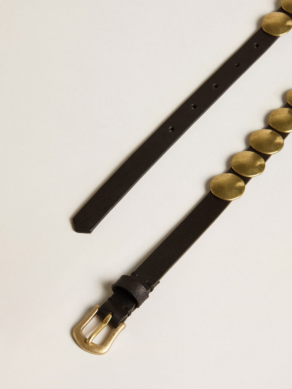 Golden Goose Black Trinidad belt in washed leather with gold studs