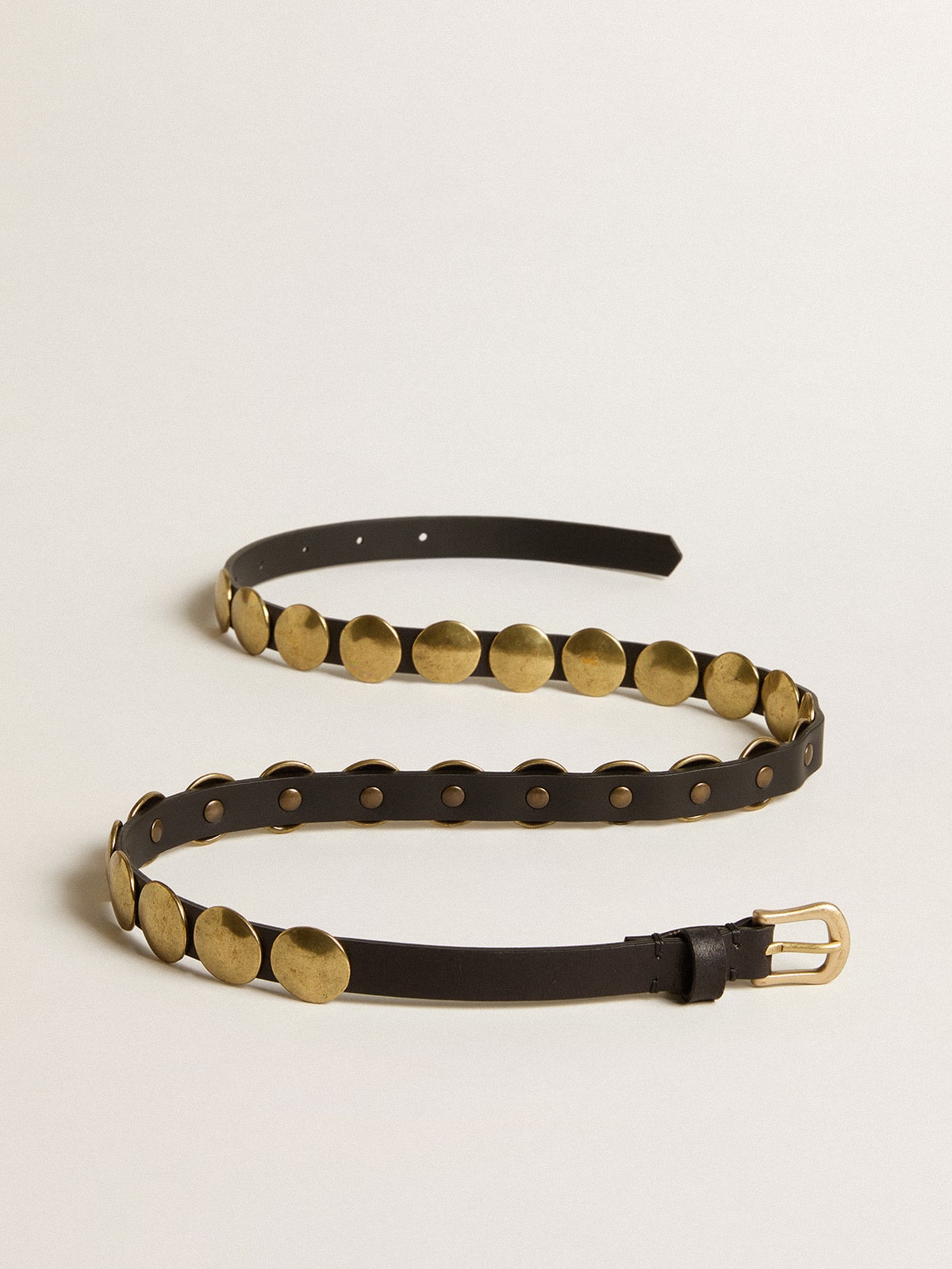 Golden Goose Black Trinidad belt in washed leather with gold studs