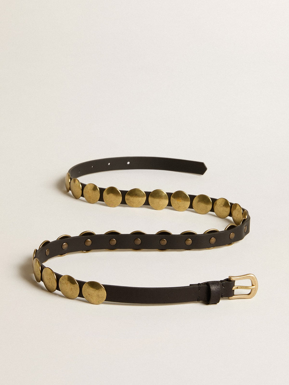 Golden Goose Black Trinidad belt in washed leather with gold studs