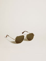 Golden Goose Aviator sunglasses with silver frame and green lenses