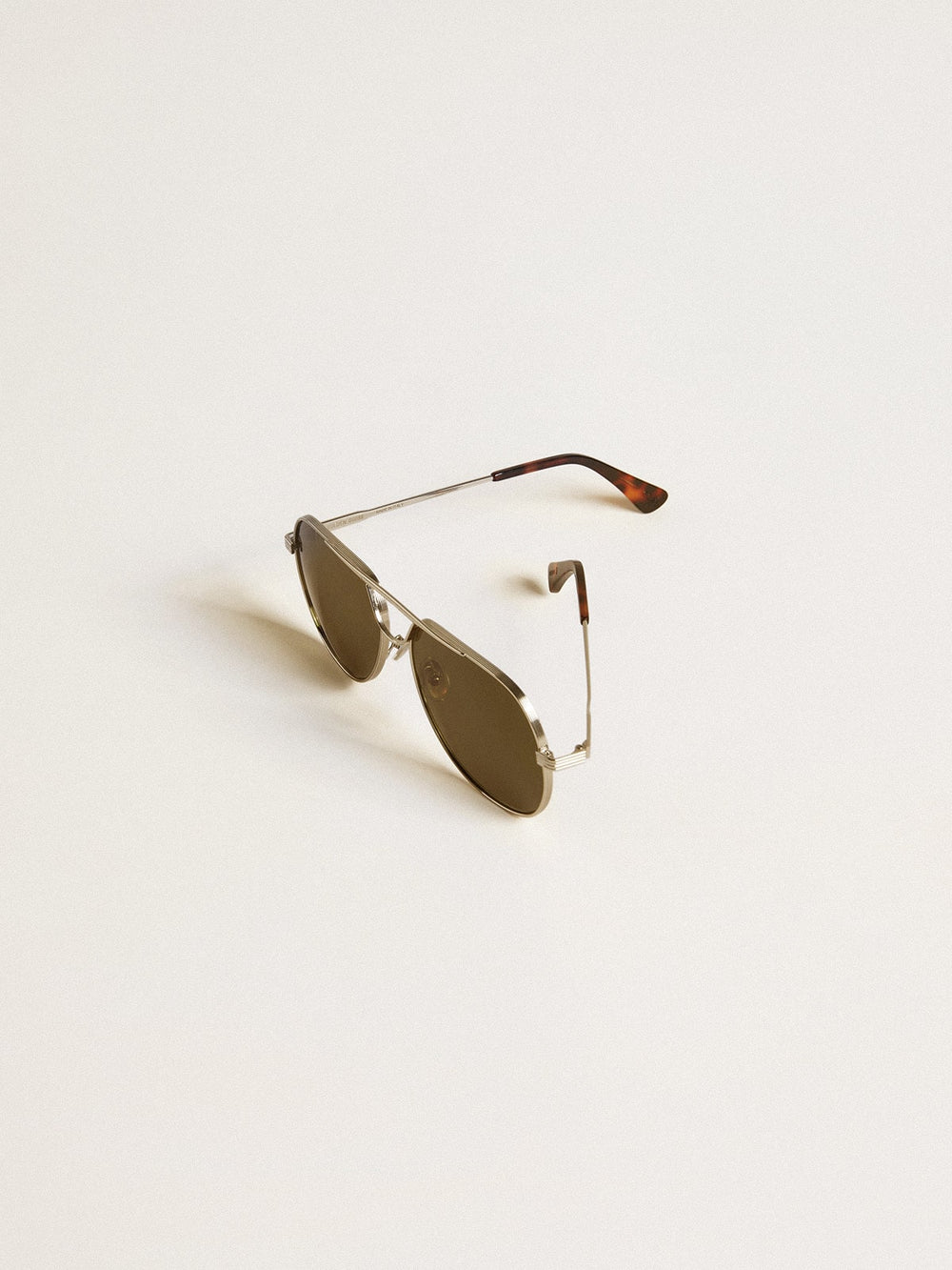 Golden Goose Aviator sunglasses with silver frame and green lenses