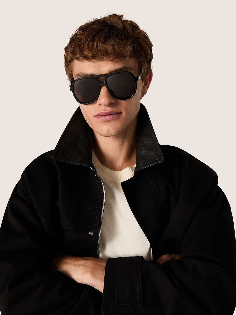 Golden Goose Aviator style sunglasses with black frame and lenses
