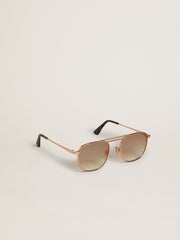 Golden Goose Aviator-style sunglasses with gold frame and beige lenses