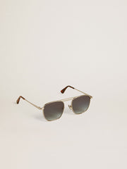 Golden Goose Aviator style sunglasses with silver frame and blue lenses