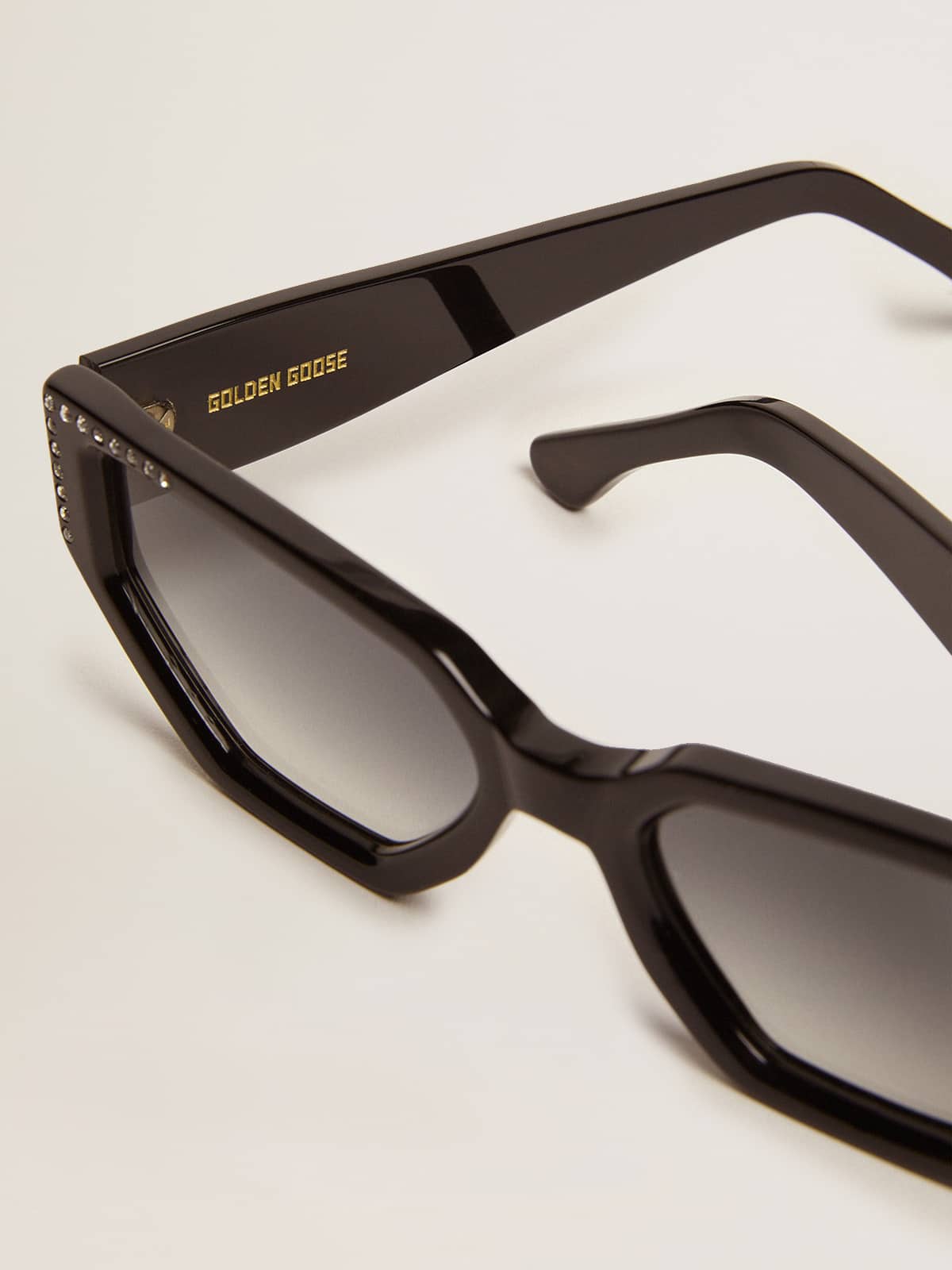 Golden Goose Sunglasses rectangular model with black frame and crystals