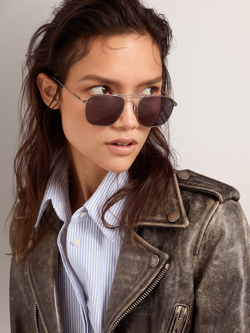 Golden Goose Roger aviator sunglasses with black frame and black lenses