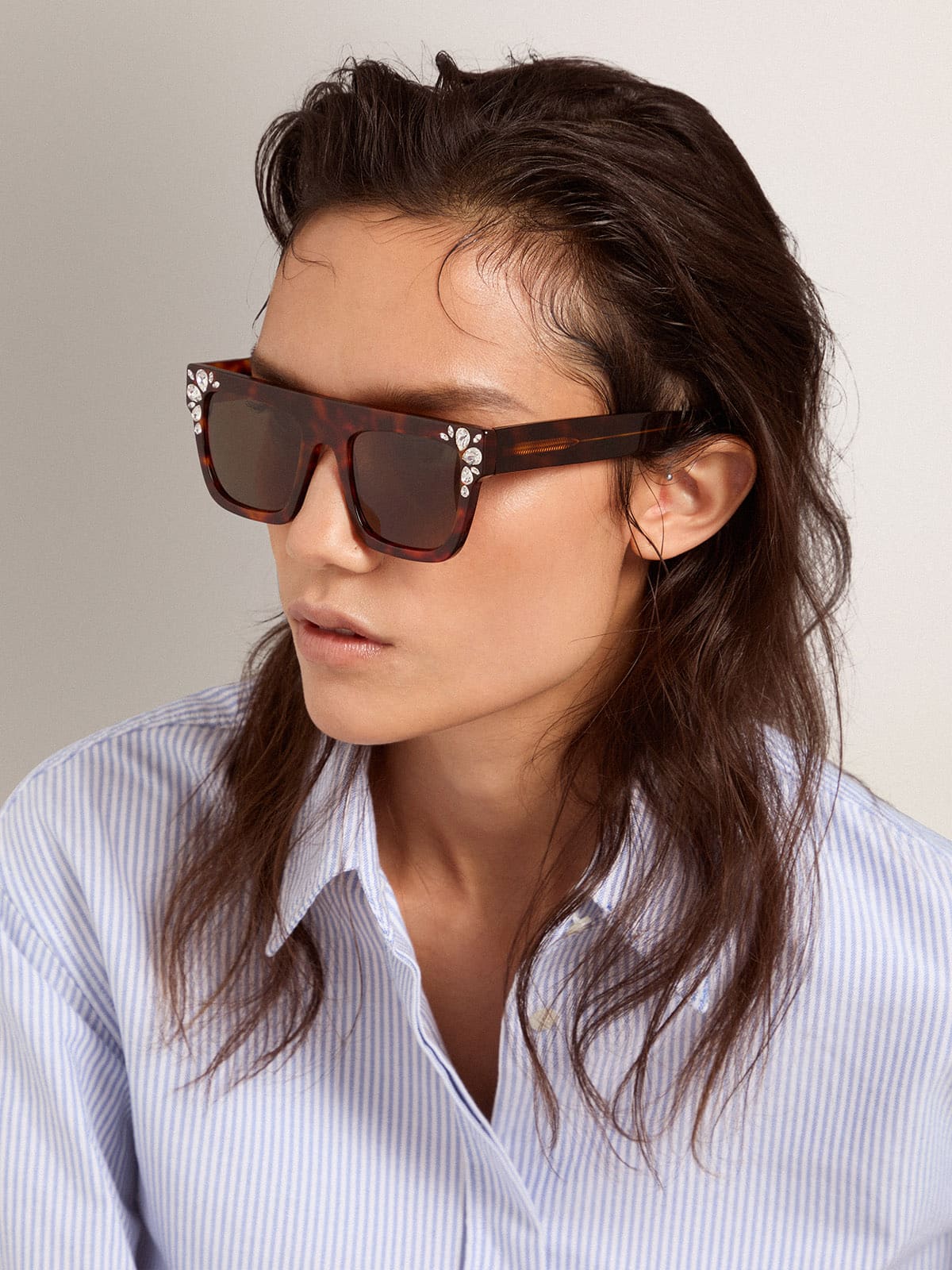 Golden Goose Square model sunglasses with havana frame and crystals