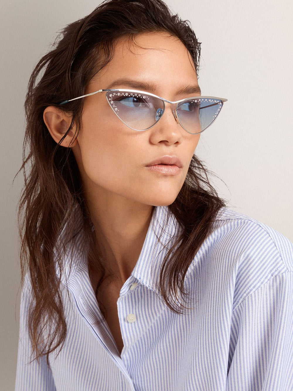 Golden Goose Sunglasses cat-eye style with silver frame and crystals