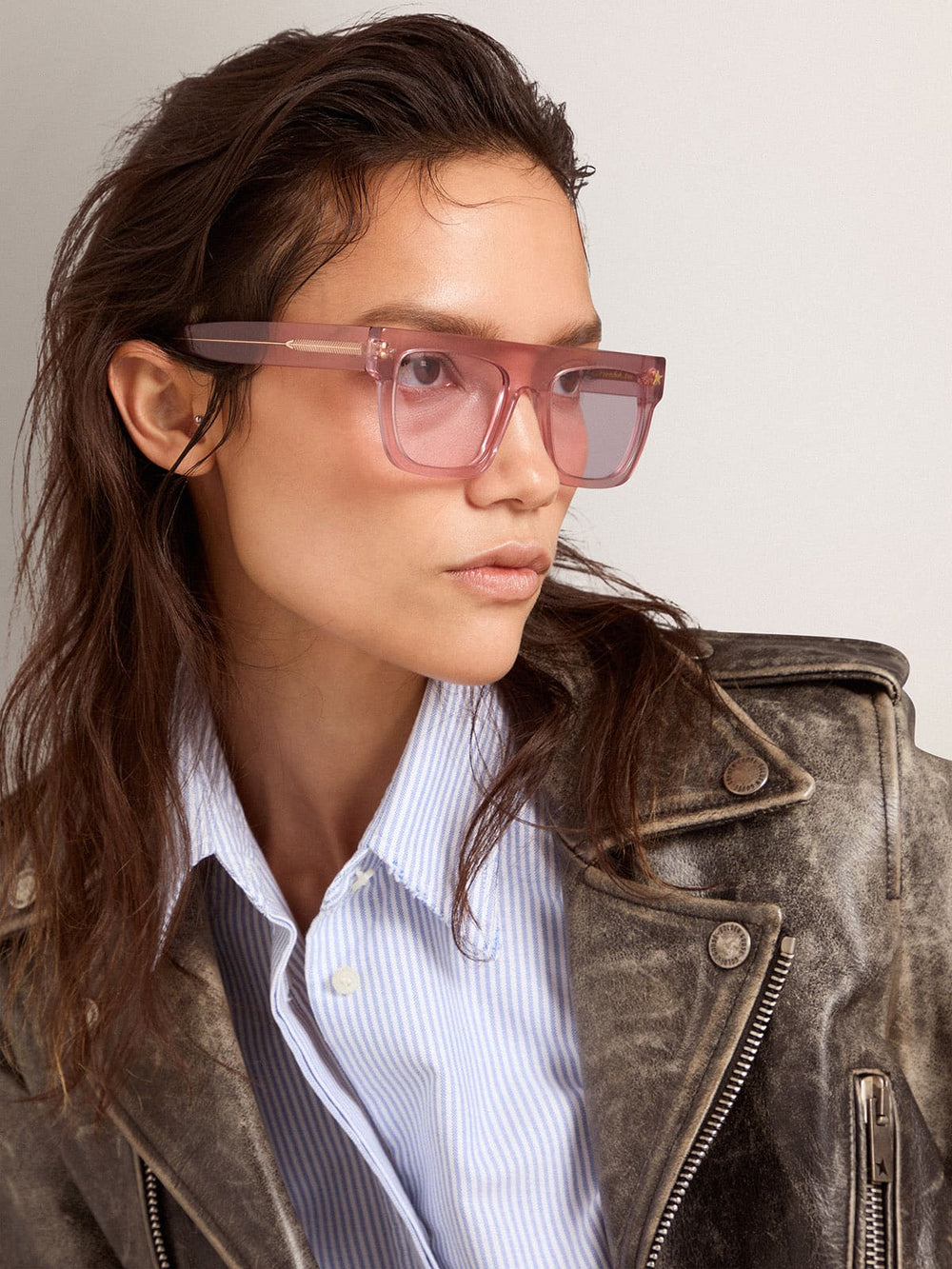 Golden Goose Square-style Sunframe Jamie with clear pink frame and pink lenses