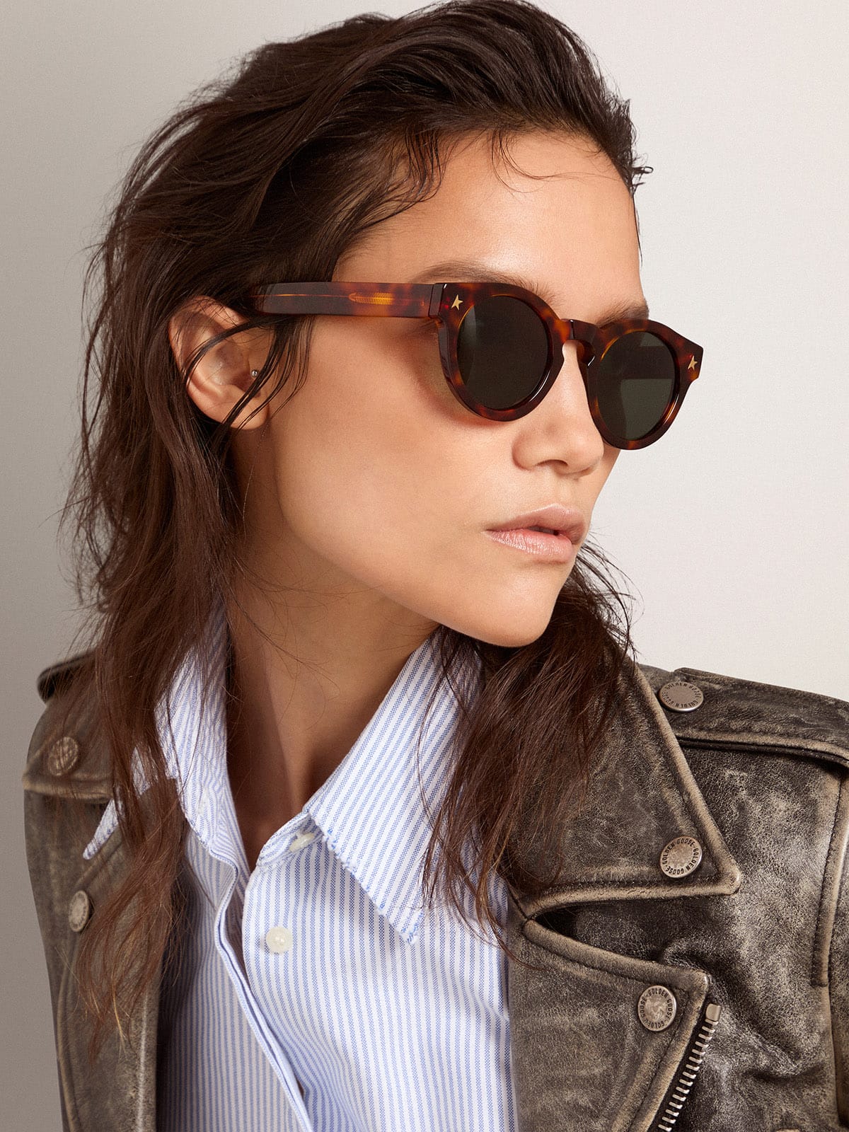 Golden Goose Sunglasses Panthos model with havana frame and gold details