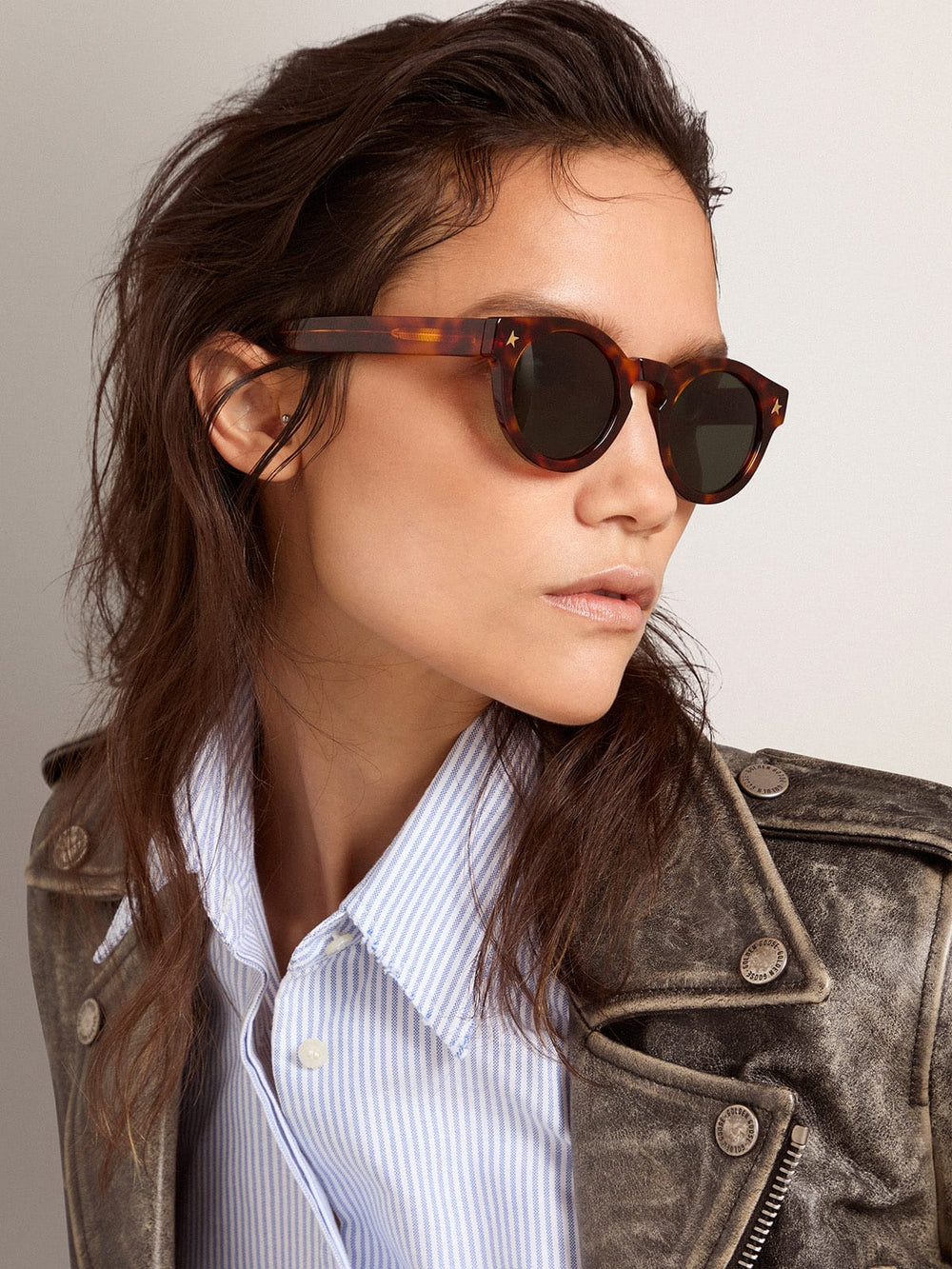 Golden Goose Sunglasses Panthos model with havana frame and gold details