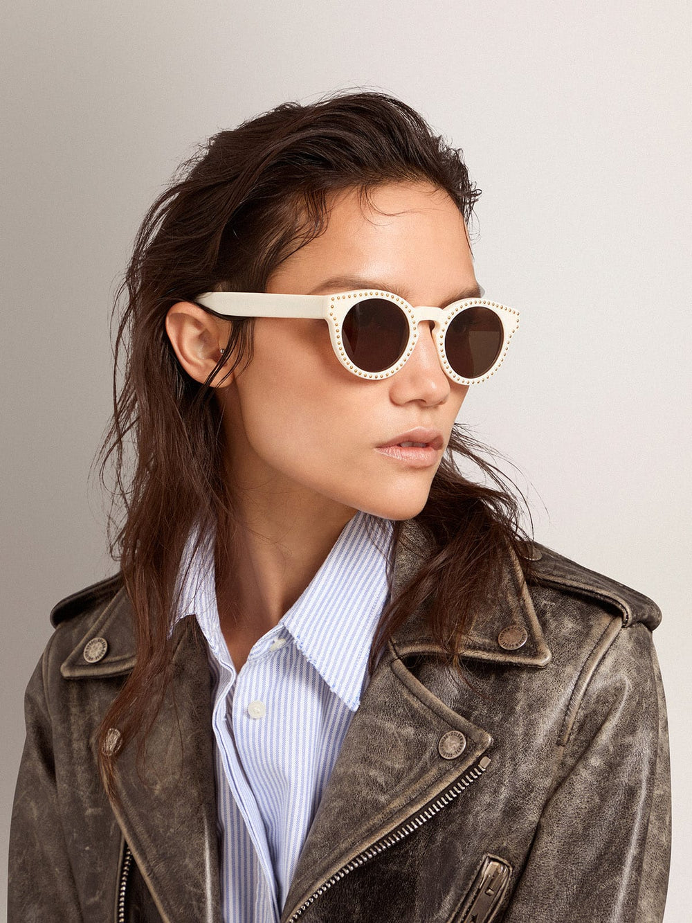 Golden Goose Sunglasses Panthos model with white frame and gold studs