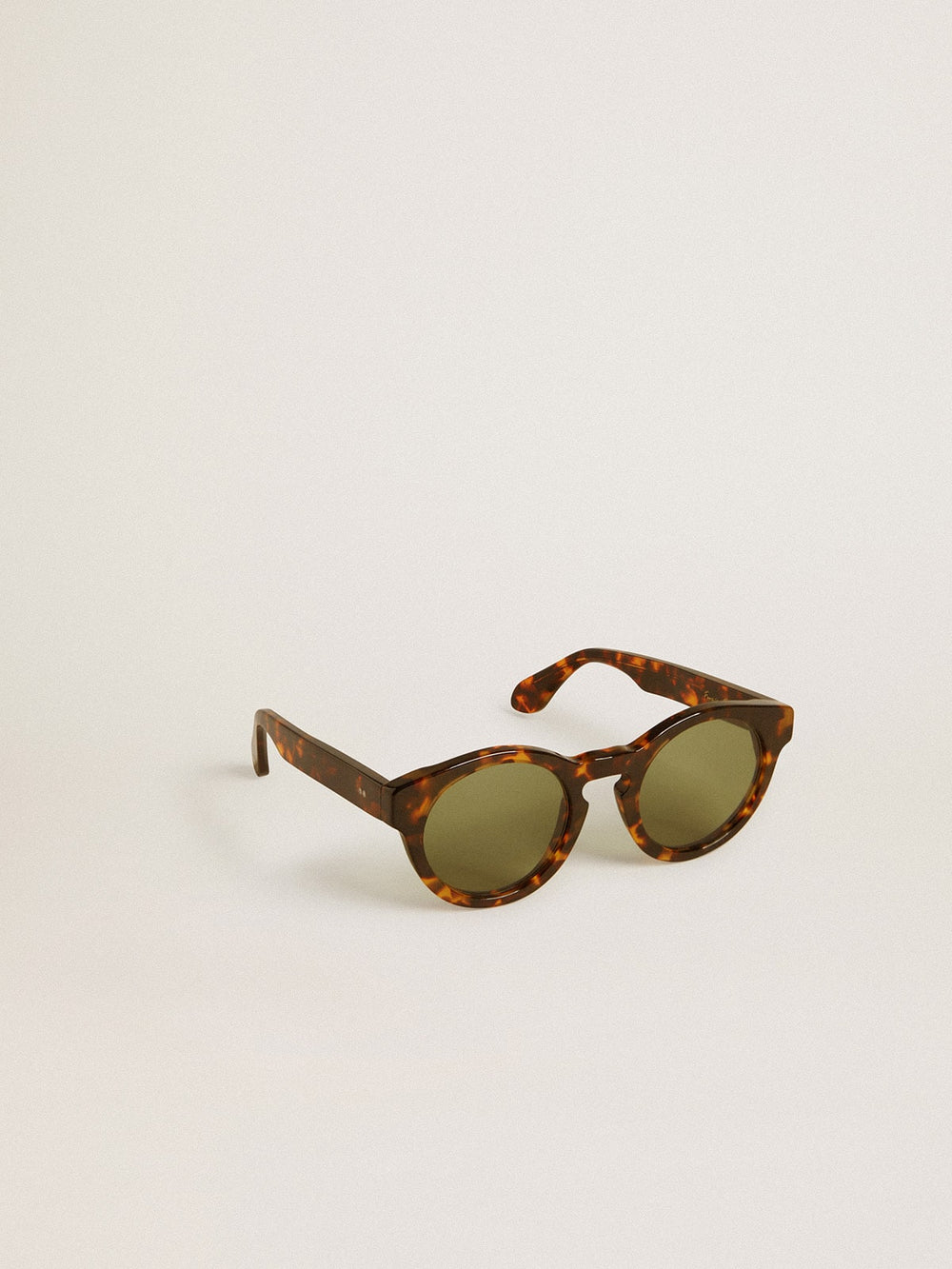 Golden Goose Square style Panthos sunglasses with havana brown frame and green lenses