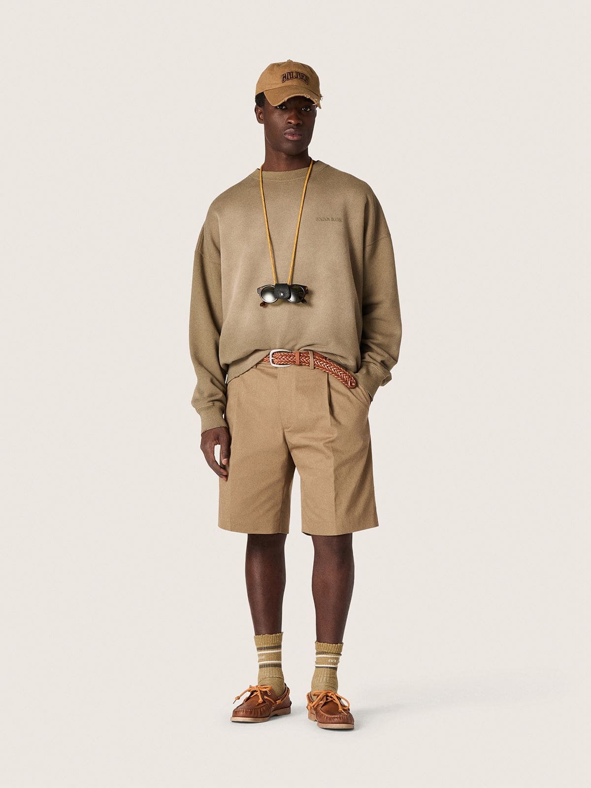 Golden Goose Square style Panthos sunglasses with havana brown frame and green lenses
