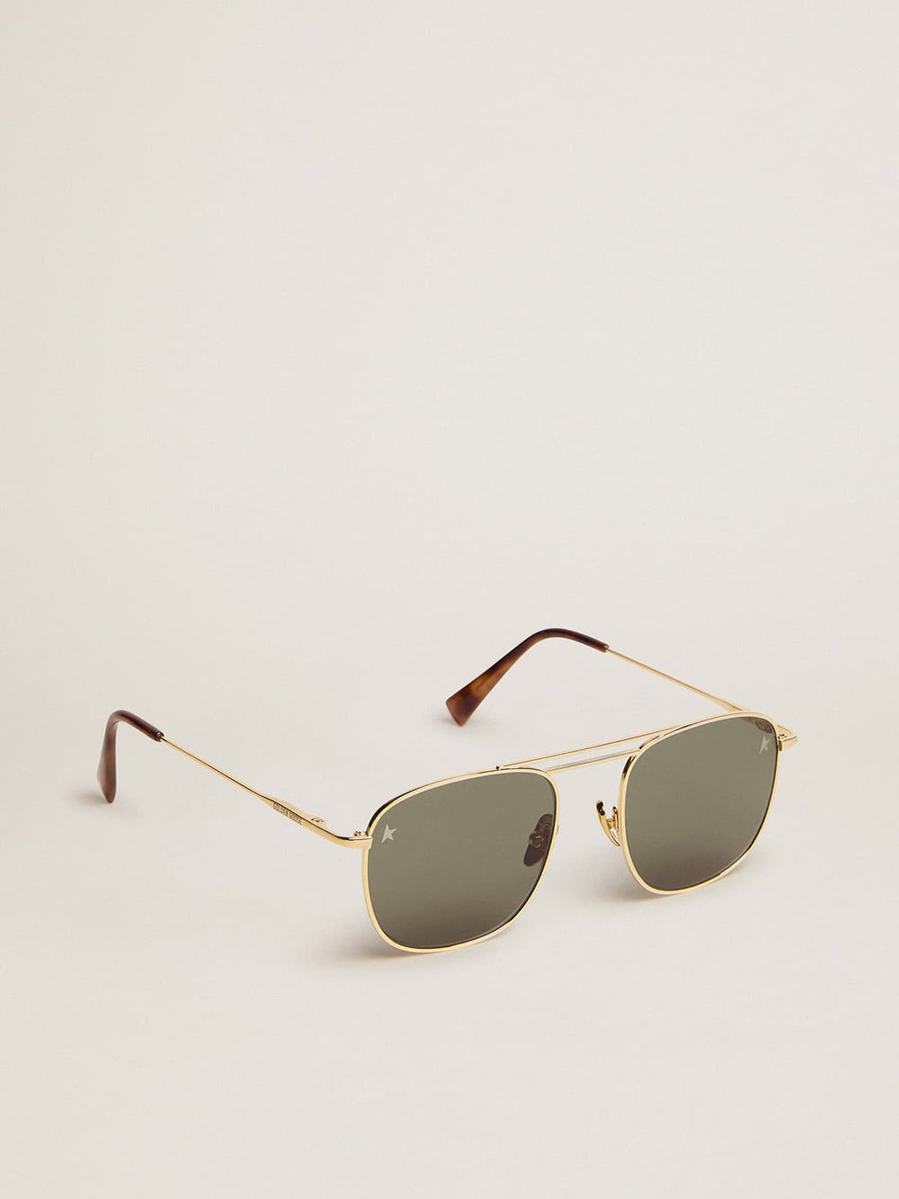 Golden Goose Aviator sunglasses with gold frame and green lenses