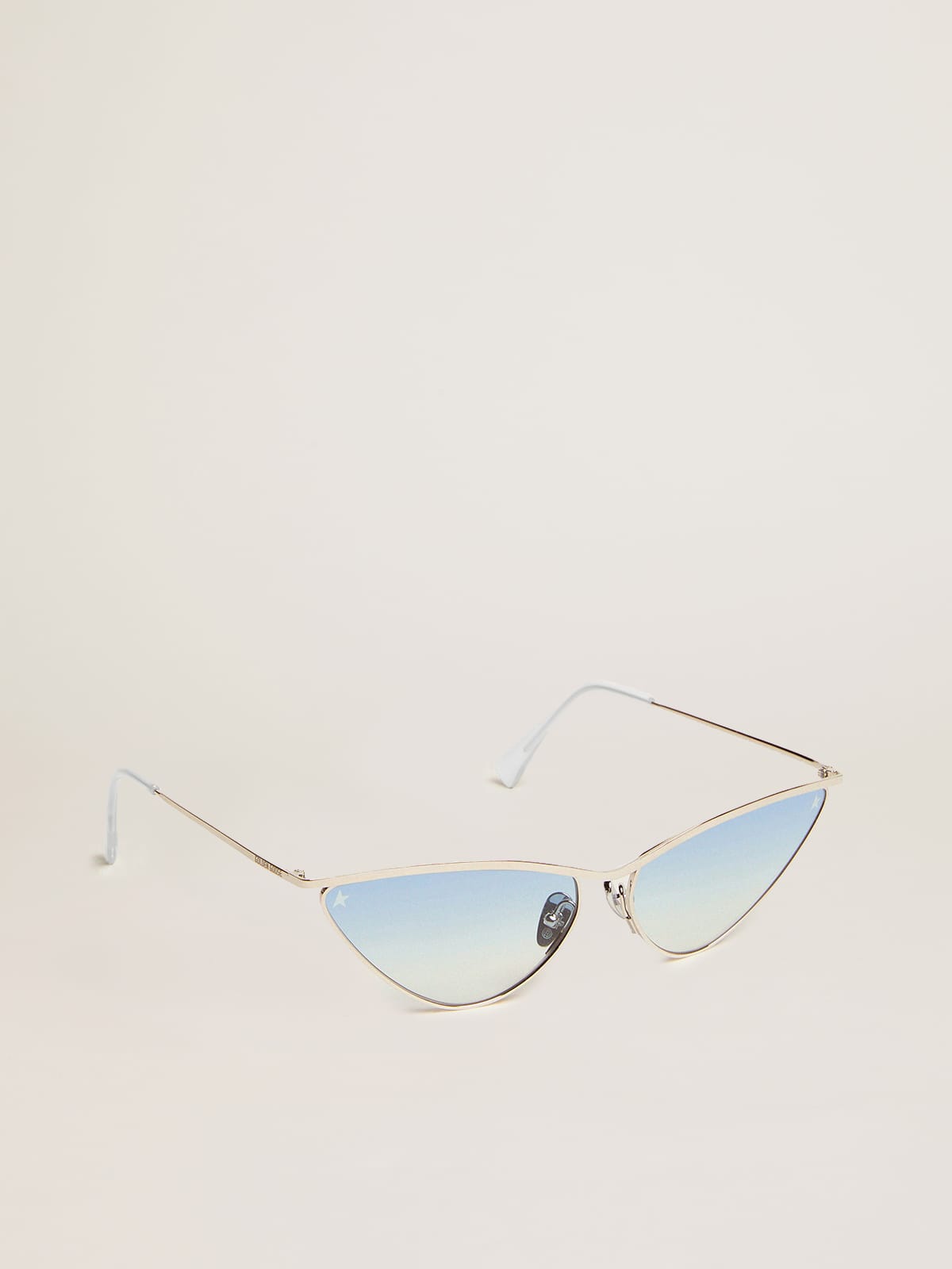 Golden Goose Sunglasses cat-eye style with silver frame and blue lenses