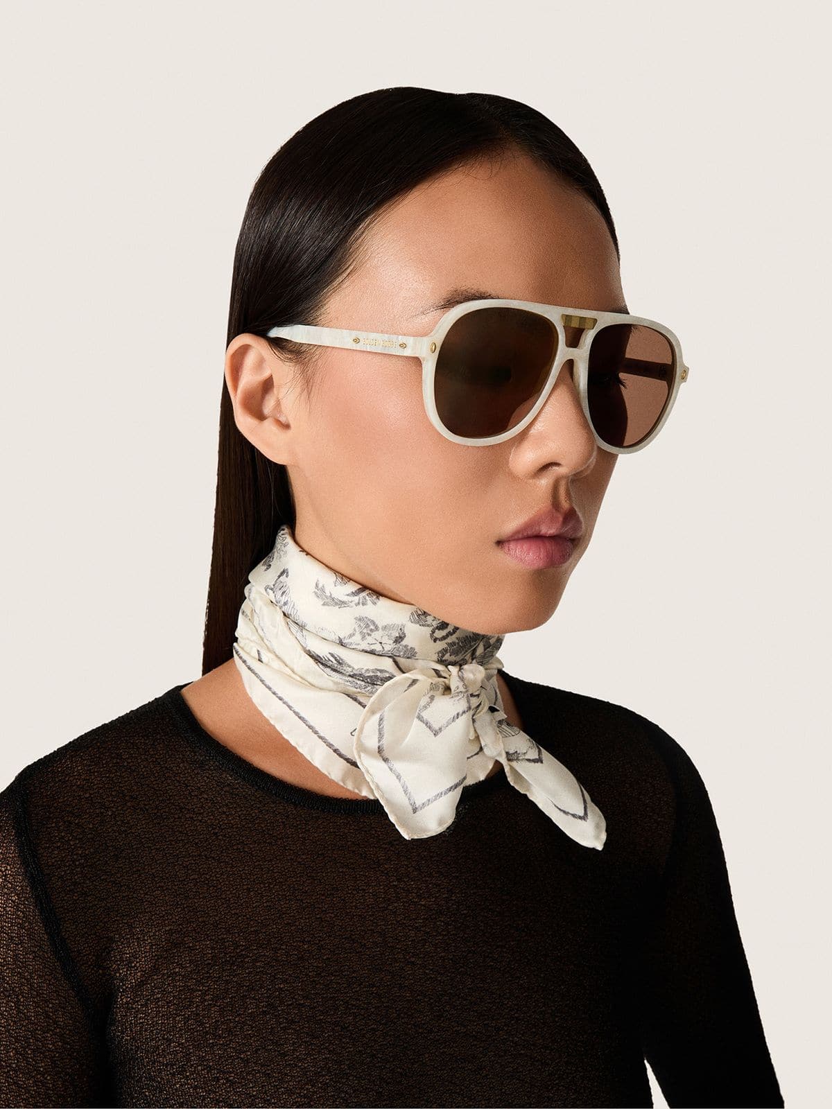 Golden Goose Charlie aviator sunglasses with pearl white frame and gold lenses