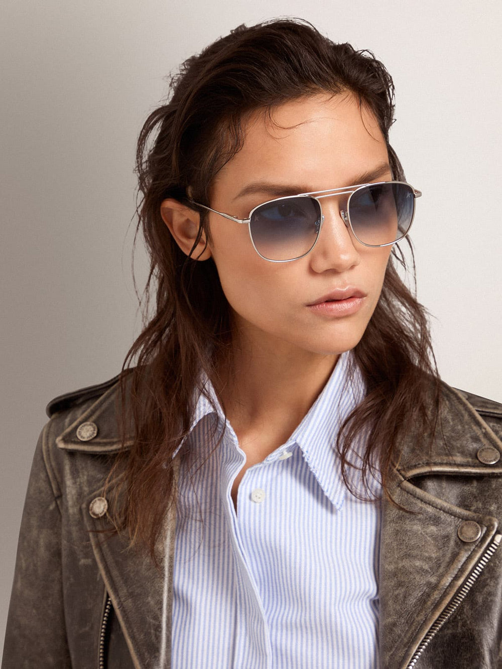 Golden Goose Sunframe Roger aviator model with silver frame