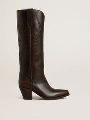Golden Goose Wish Star boots in dark brown leather with tone-on-tone embroidered star