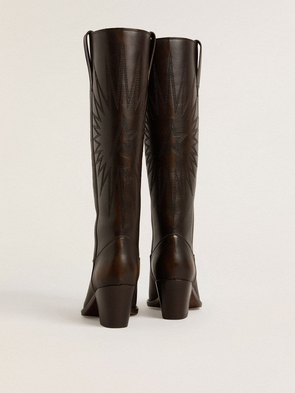 Golden Goose Wish Star boots in dark brown leather with tone-on-tone embroidered star