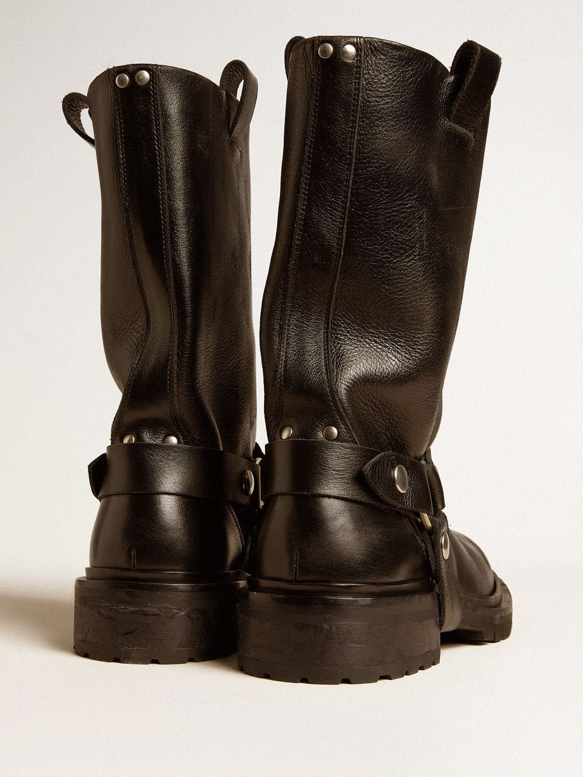 Golden Goose Kurt boots in glossy black leather with silver-colored buckle and studs