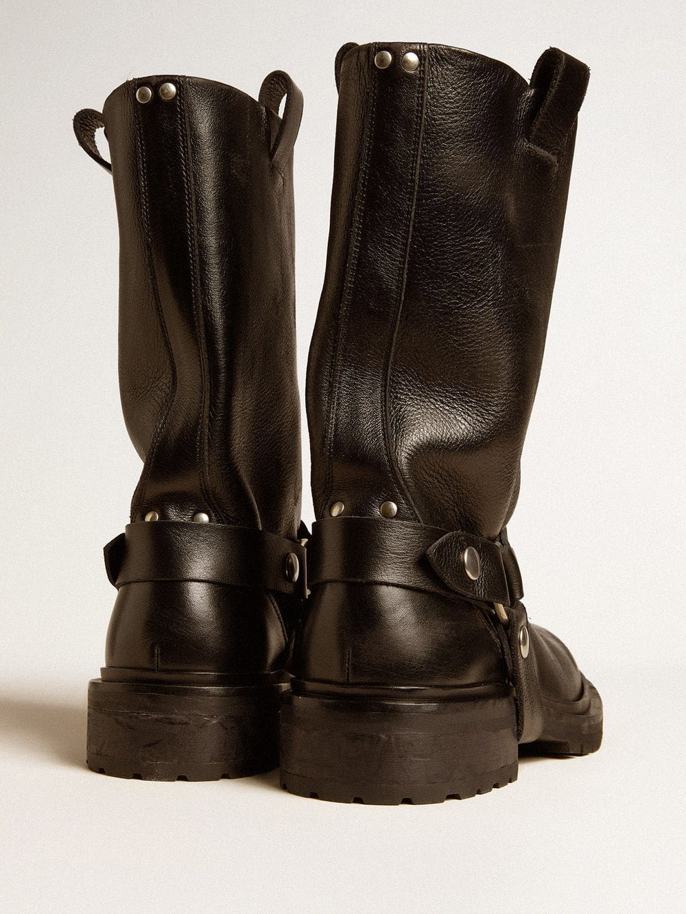 Golden Goose Kurt boots in glossy black leather with silver-colored buckle and studs