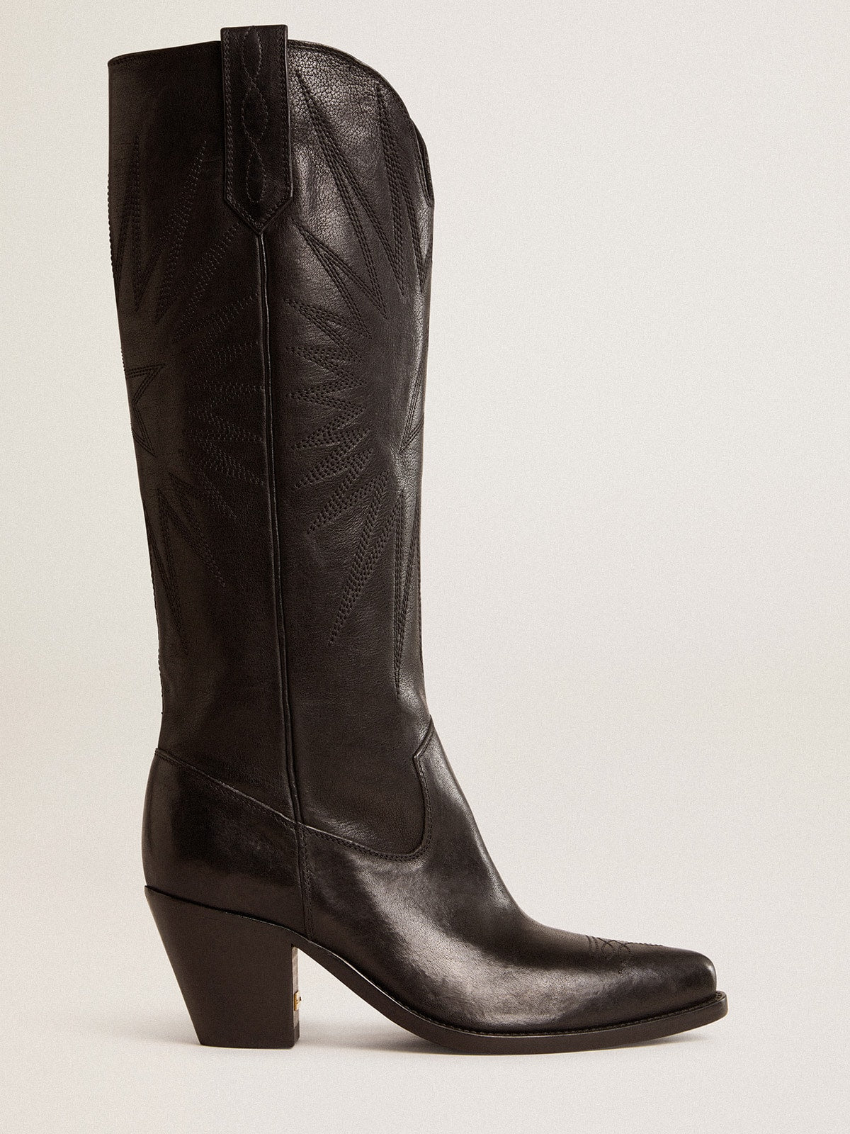 Golden Goose Women's Wish Star boots in black leather with star embroidery