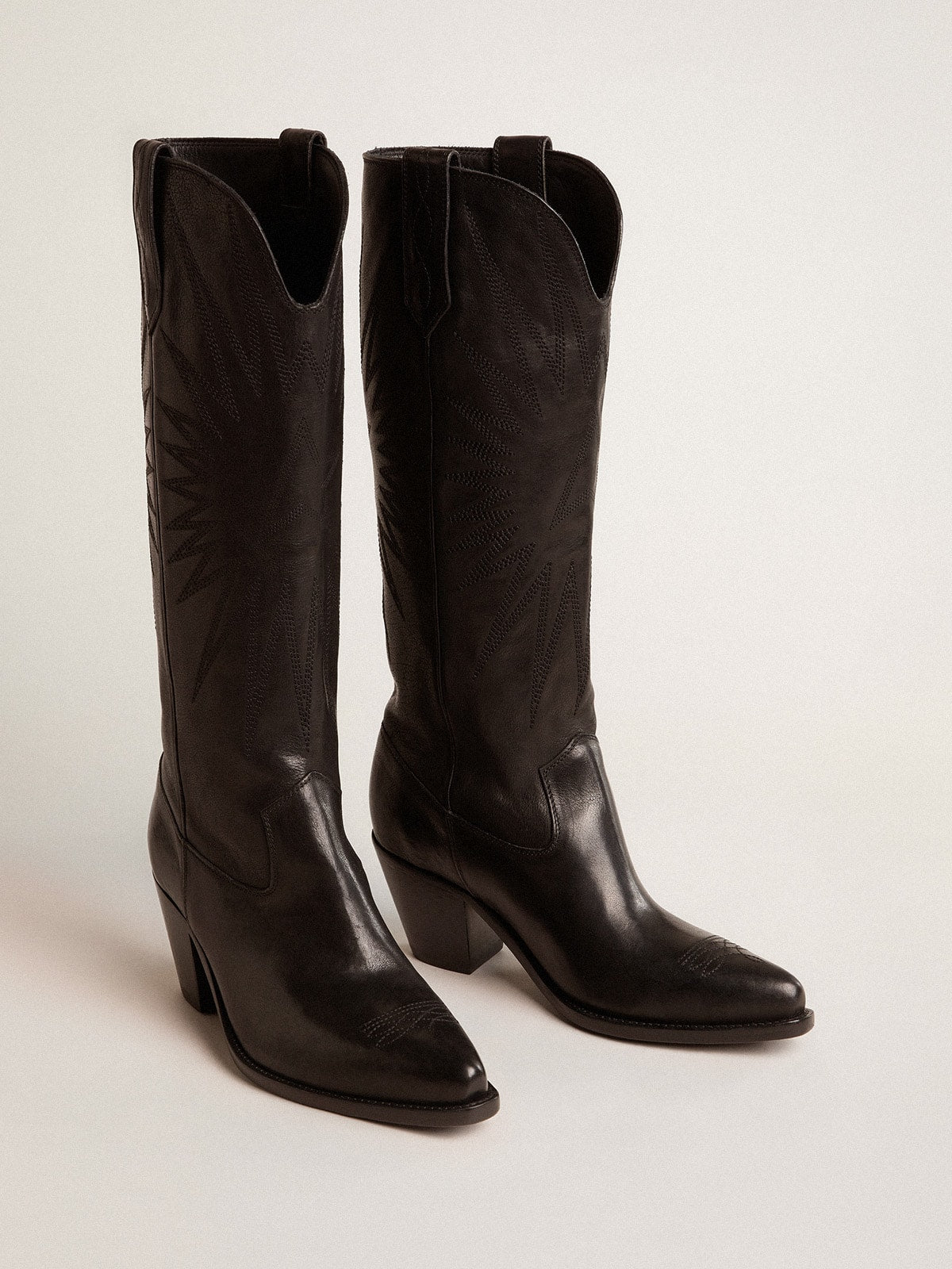 Golden Goose Women's Wish Star boots in black leather with star embroidery