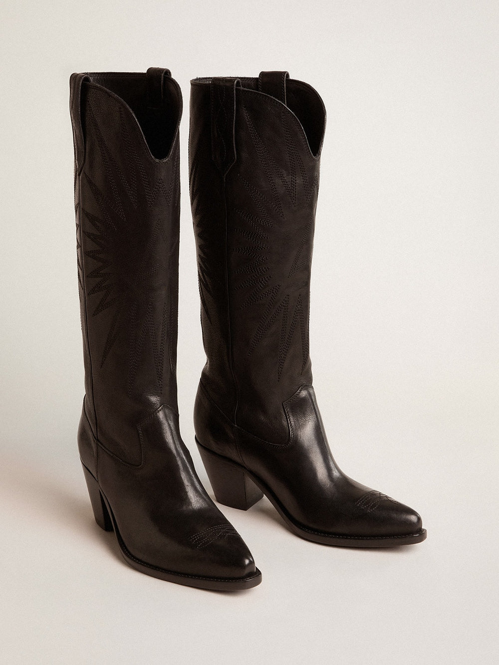 Golden Goose Women's Wish Star boots in black leather with star embroidery