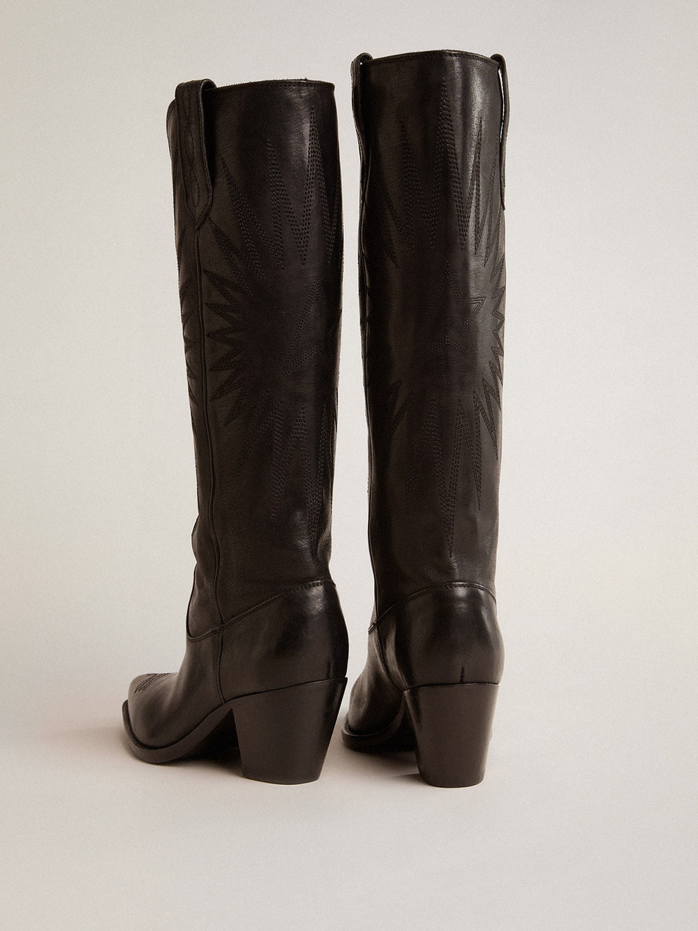 Golden Goose Women's Wish Star boots in black leather with star embroidery