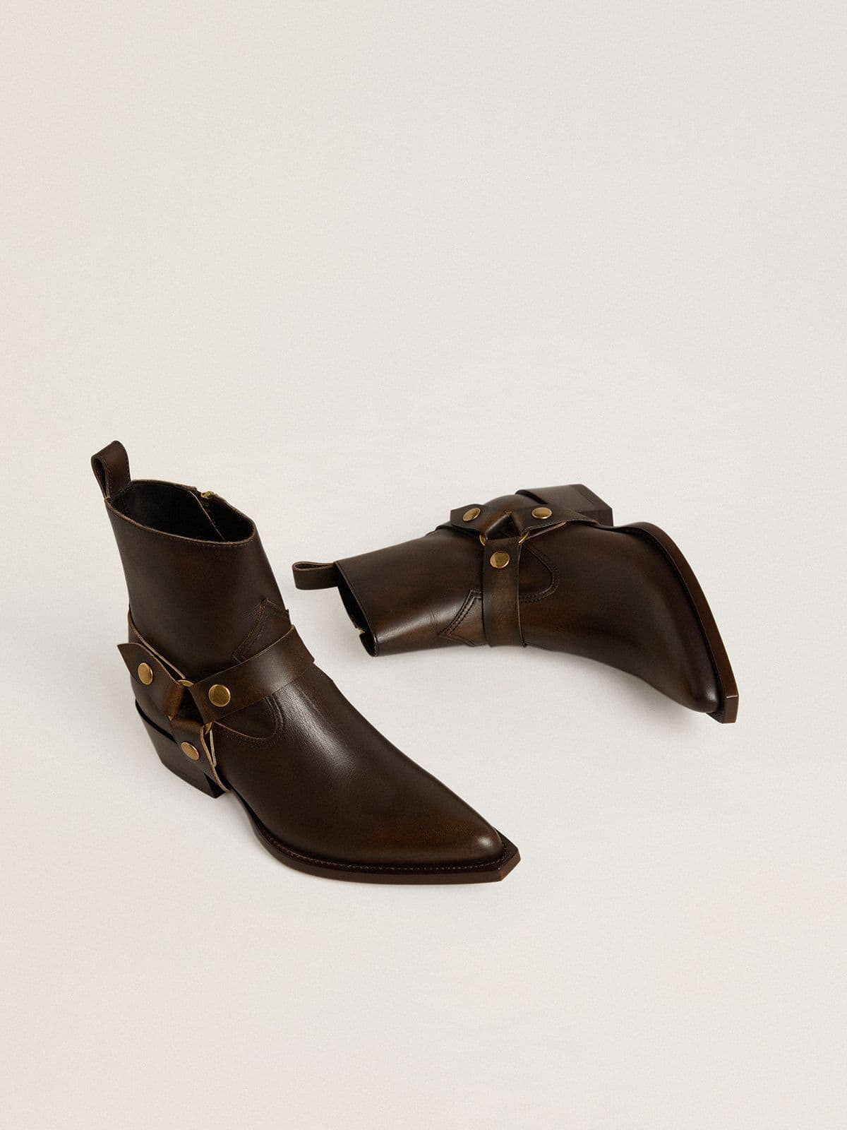 Golden Goose Low Debbie boots in dark brown leather with removable buckle
