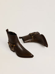 Golden Goose Low Debbie boots in dark brown leather with removable buckle