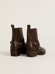 Golden Goose Low Debbie boots in dark brown leather with removable buckle