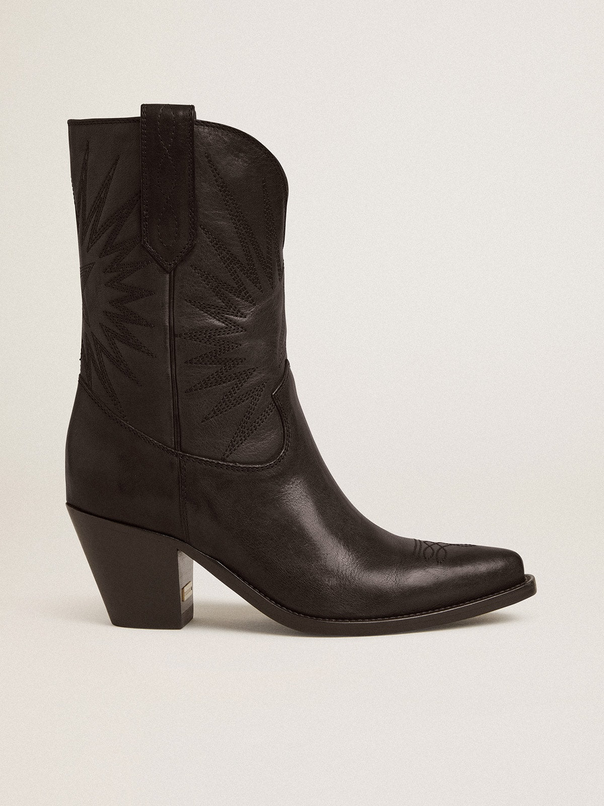 Golden Goose Low Wish Star boots in black leather with tone-on-tone inlay star