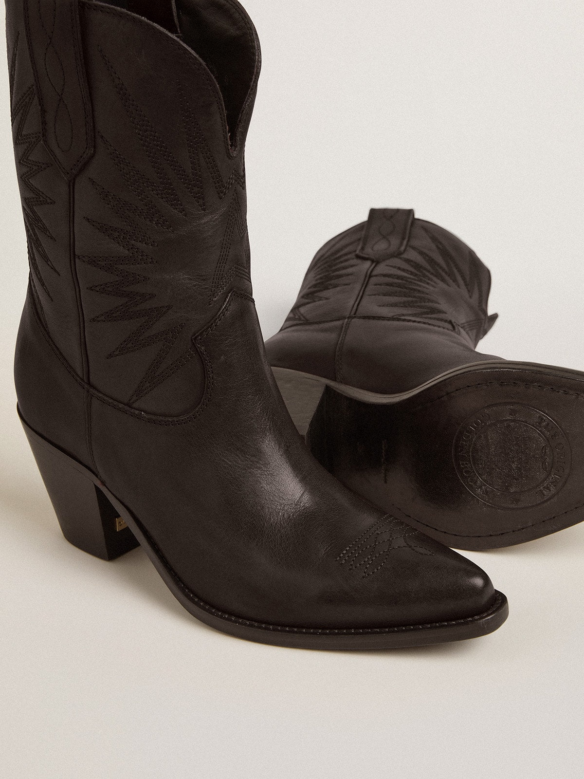 Golden Goose Low Wish Star boots in black leather with tone-on-tone inlay star