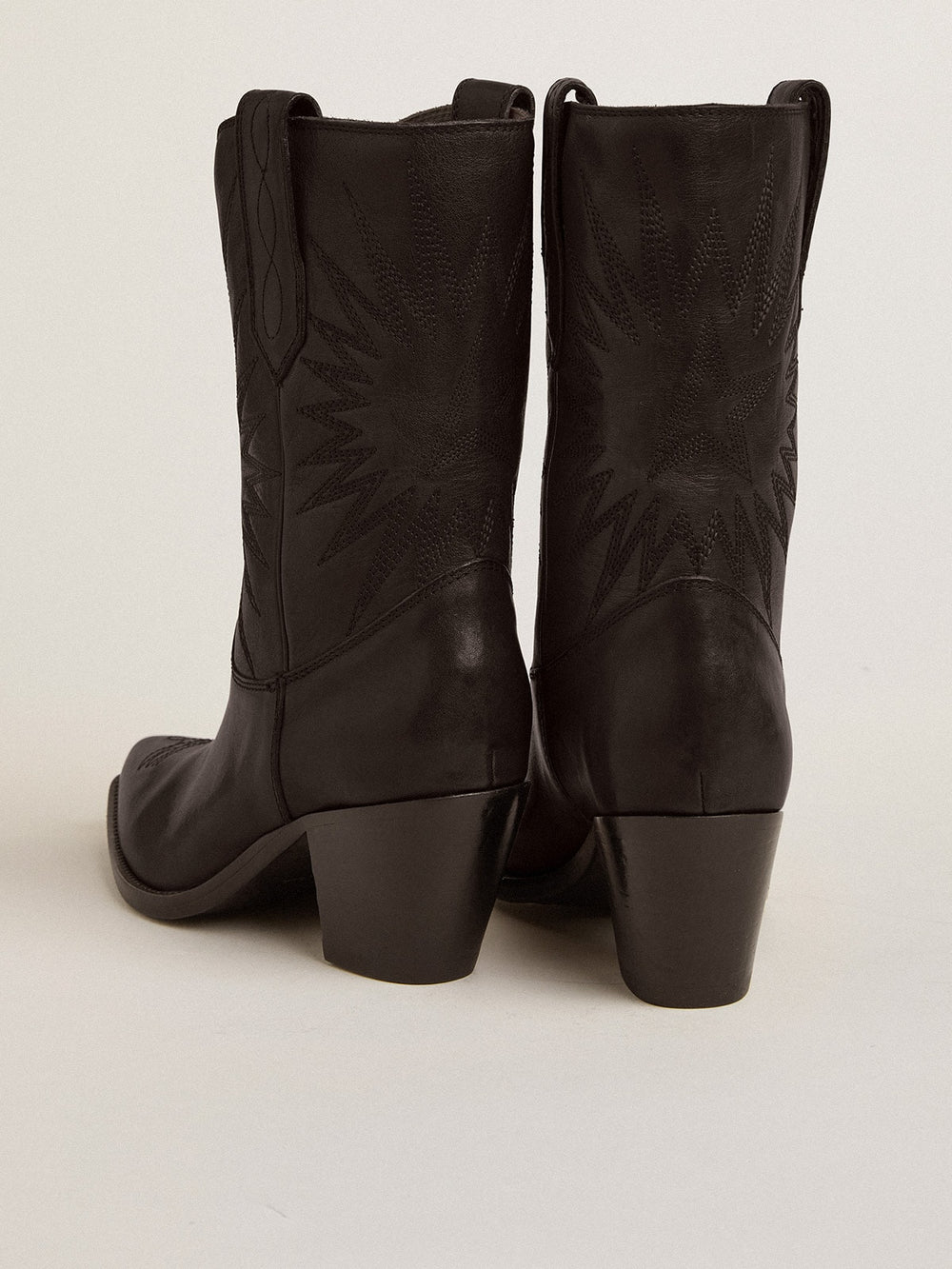 Golden Goose Low Wish Star boots in black leather with tone-on-tone inlay star