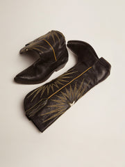 Golden Goose Wish Star boots in black leather with platinum laminated leather inlay star