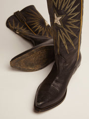 Golden Goose Wish Star boots in black leather with platinum laminated leather inlay star
