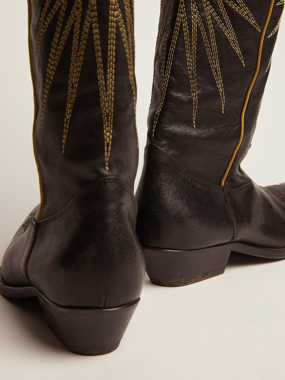 Golden Goose Wish Star boots in black leather with platinum laminated leather inlay star