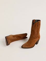 Golden Goose Low Wish Star boots in cognac suede with tone-on-tone embroidered star