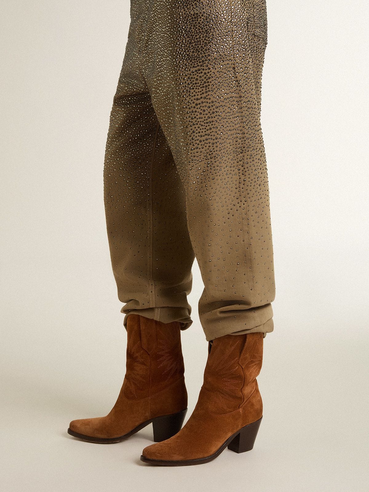 Golden Goose Low Wish Star boots in cognac suede with tone-on-tone embroidered star