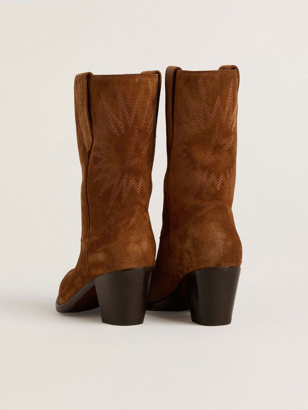 Golden Goose Low Wish Star boots in cognac suede with tone-on-tone embroidered star