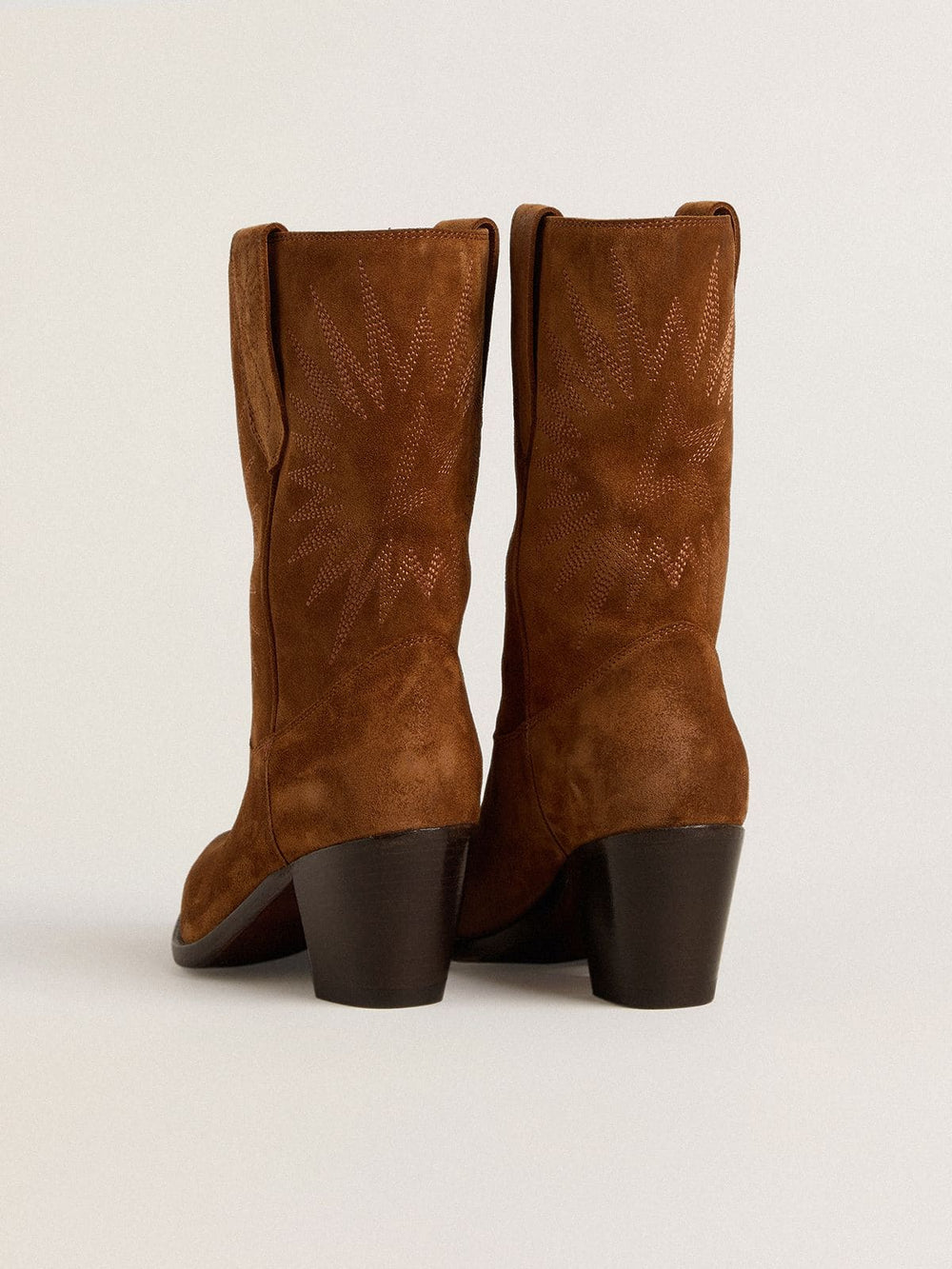 Golden Goose Low Wish Star boots in cognac suede with tone-on-tone embroidered star