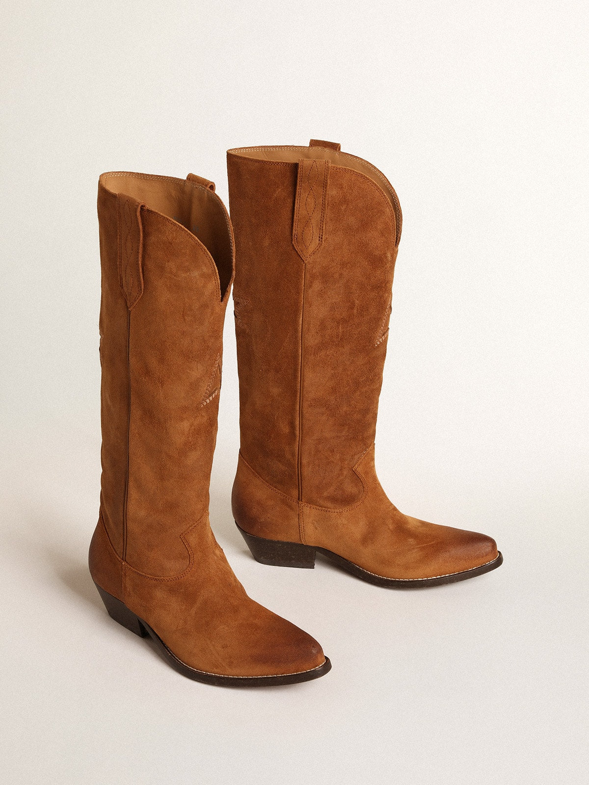Golden Goose Wish Star boots in cognac suede with tone-on-tone inlay star