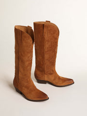 Golden Goose Wish Star boots in cognac suede with tone-on-tone inlay star