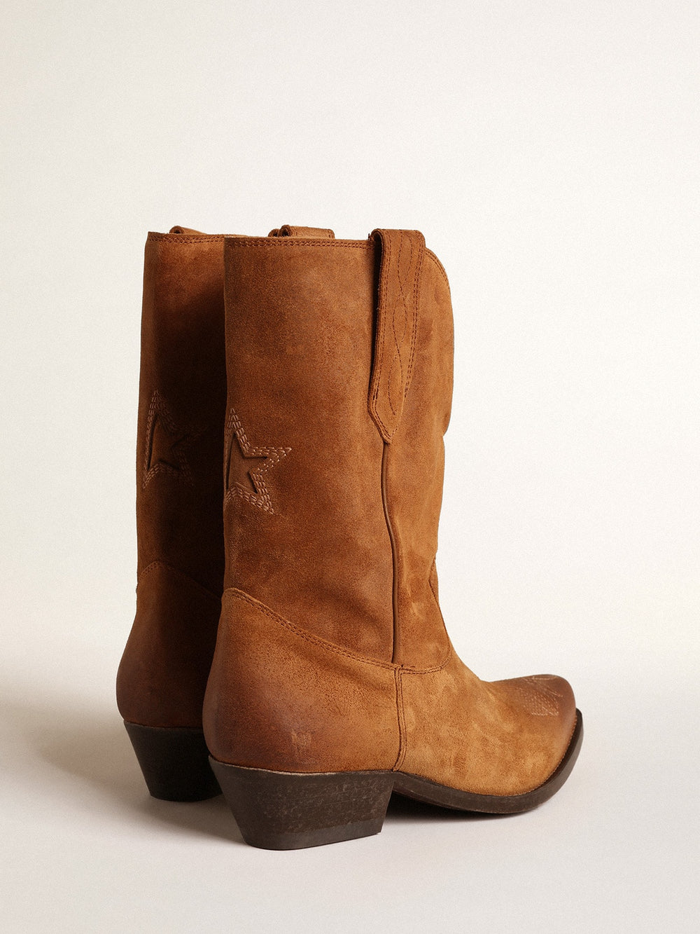 Golden Goose Low Wish Star boots in cognac-colored suede with inlay star