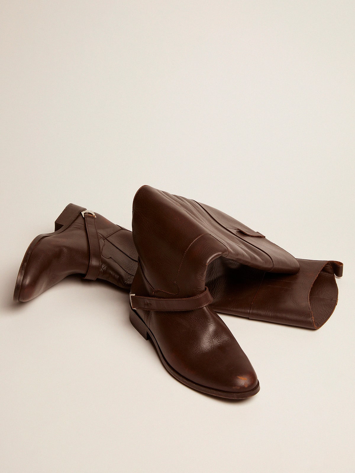 Golden Goose Women's Charlie boots in dark brown leather and clamp on the heel